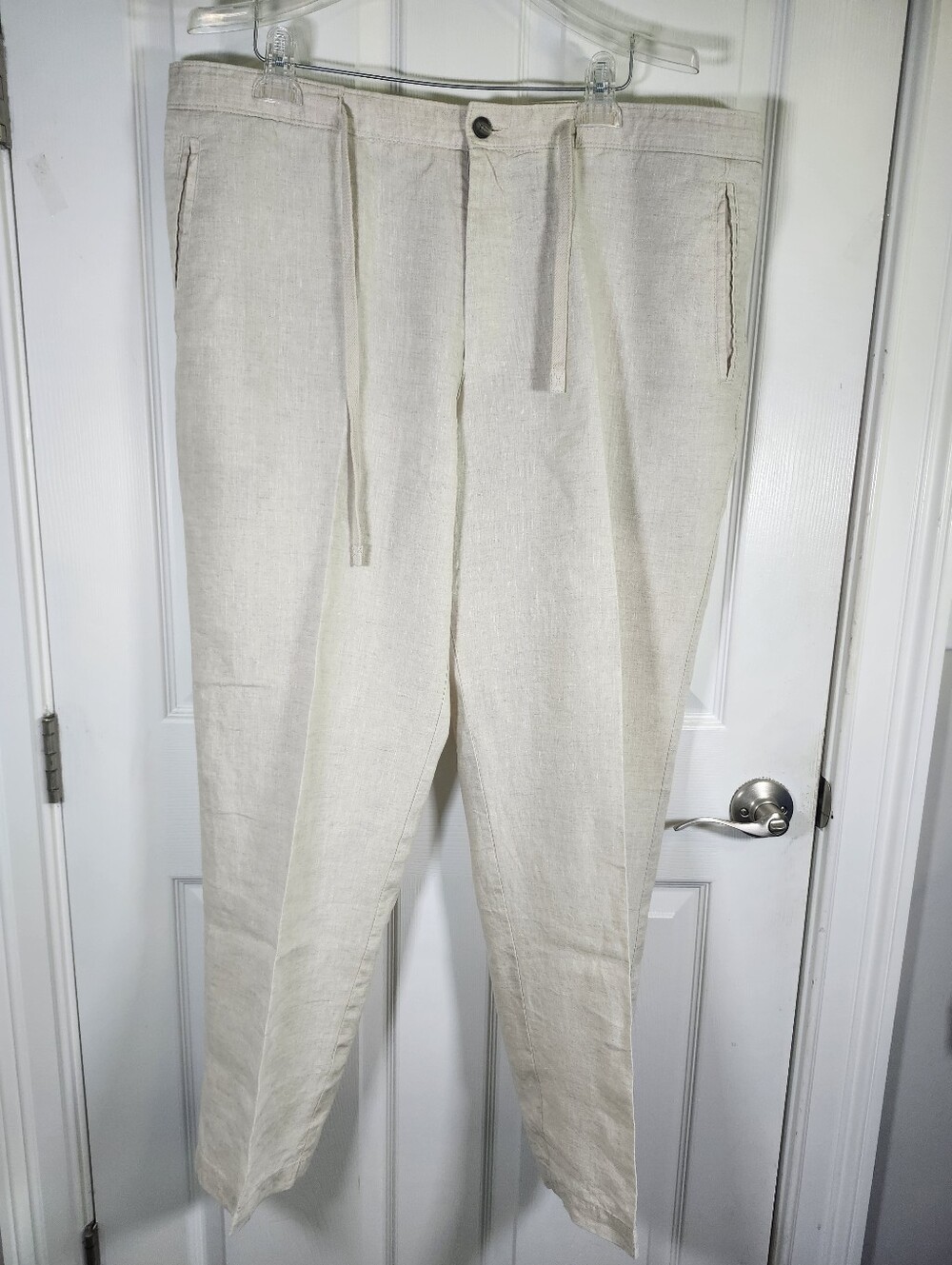 Tasso Elba Island Cream 100% Linen Drawstring Waist Pocket Casual Pants S 40W
